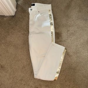 7 for All Mankind White Jeans with Gold strip